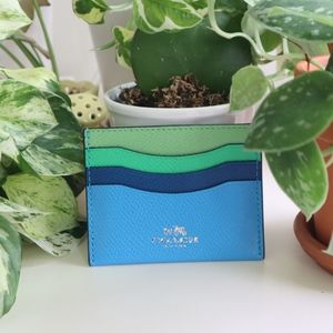 Coach rainbow azure block color card case NWT